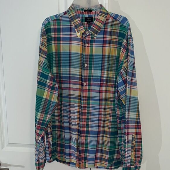 J. Crew Other - J Crew Summer Plaid India Madras LS Rainbow check tartan shirt-XL slim fit /sz L